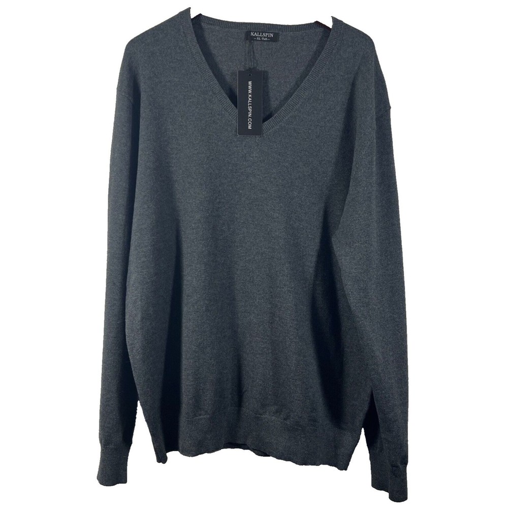 Kallspin Men's Gray Wool Cashmere Blend Pullover Sweater Size XL Tall
